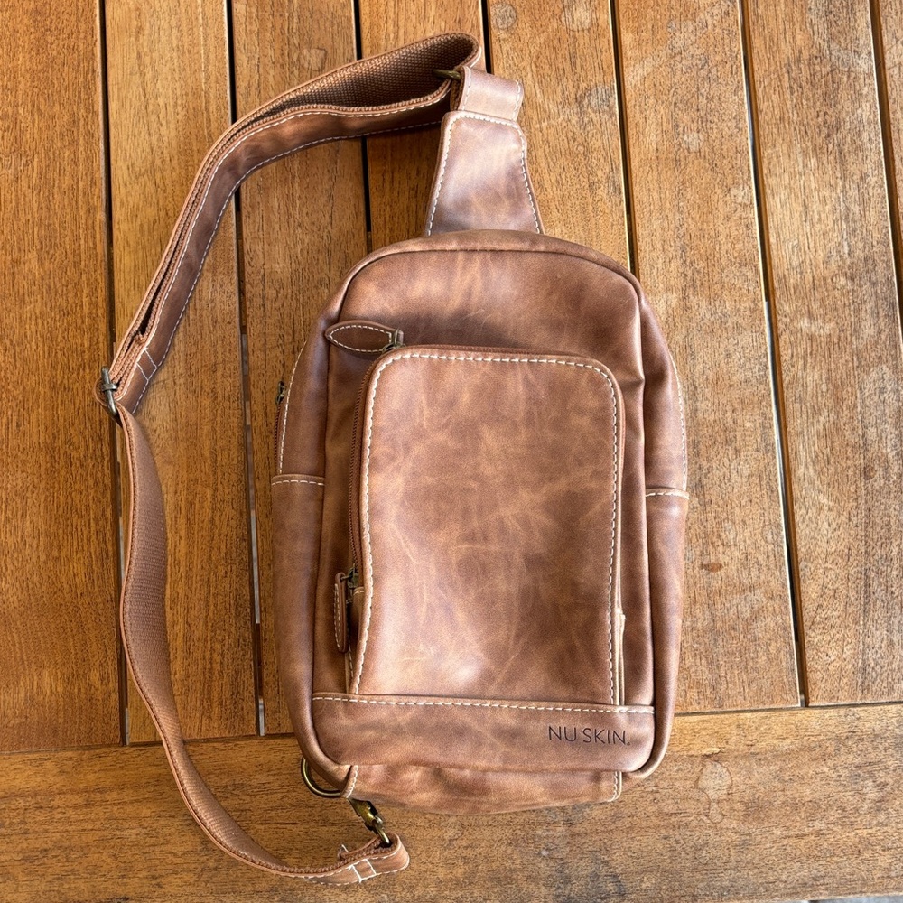 Nu Skin Brown Leather Sling Bag